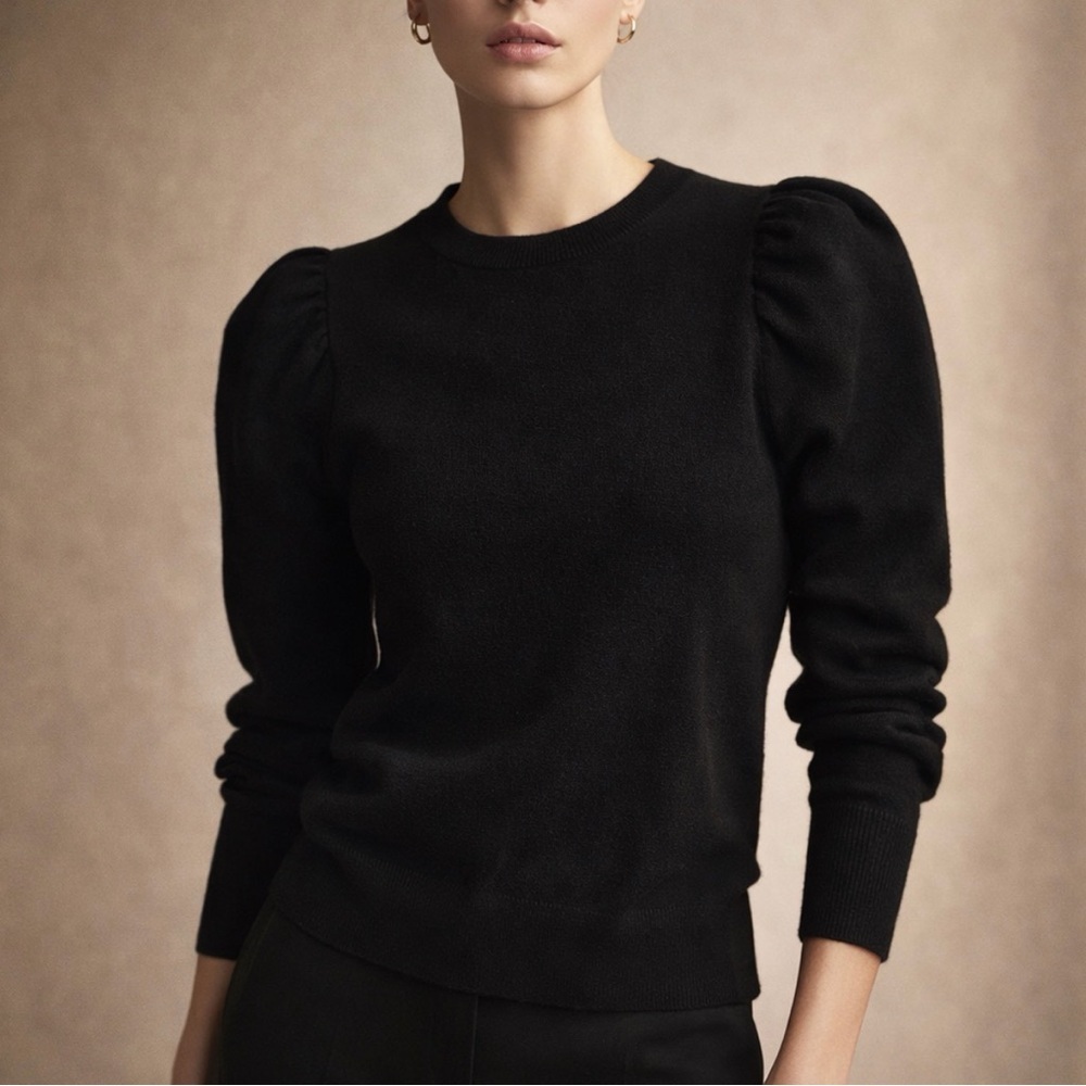 WAYF Charcoal Black Knit Puff Sleeve Sweater Size Medium